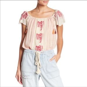 NWT Free People Pukka Pink Flower Embroidered Top